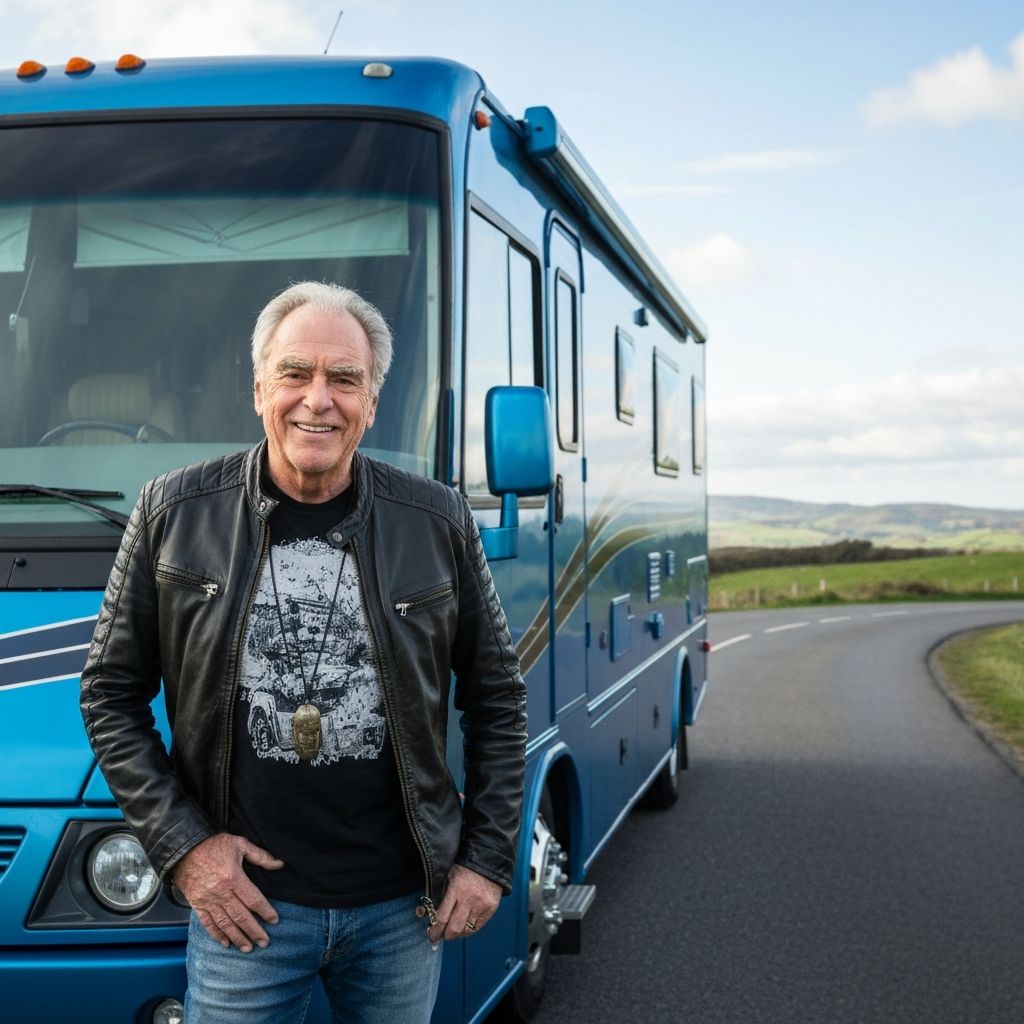 Gary Cheetham, founder of the motorhome brokerage Motorhome Pig, beside a motorhome