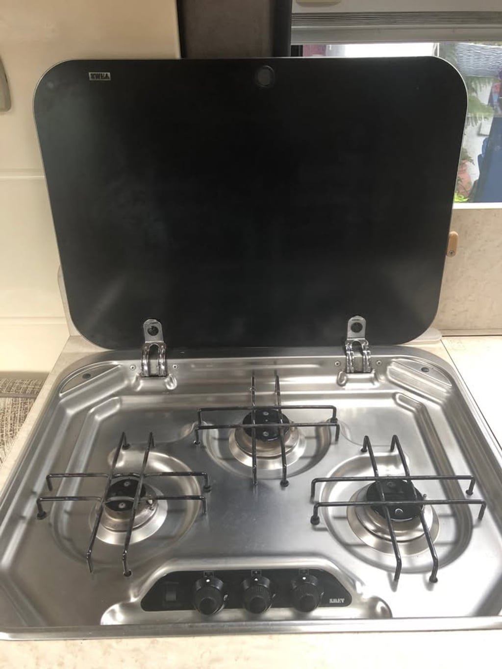 The Autocruise Rhythm's mid-van kitchen showing the gas hob